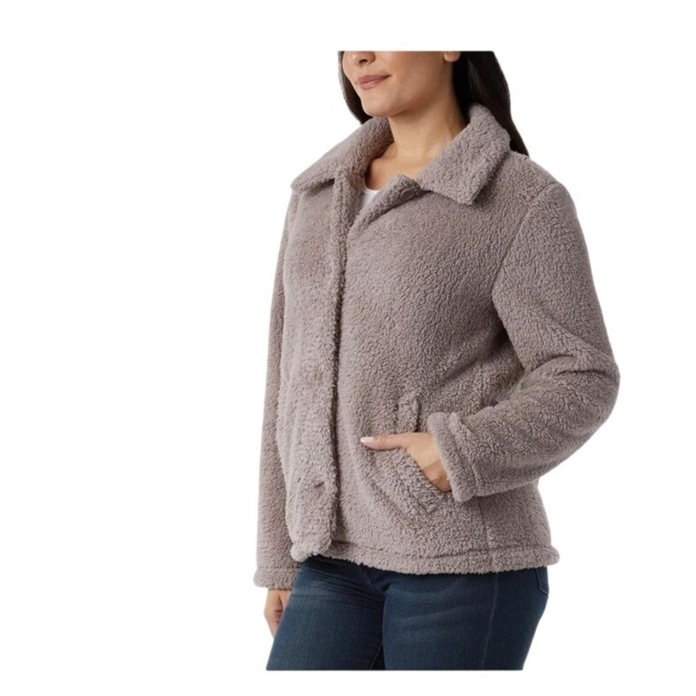 32 Degrees Women's NEW Cozy‎ Fleece Button Front Jacket grey M cozy comfy Casual